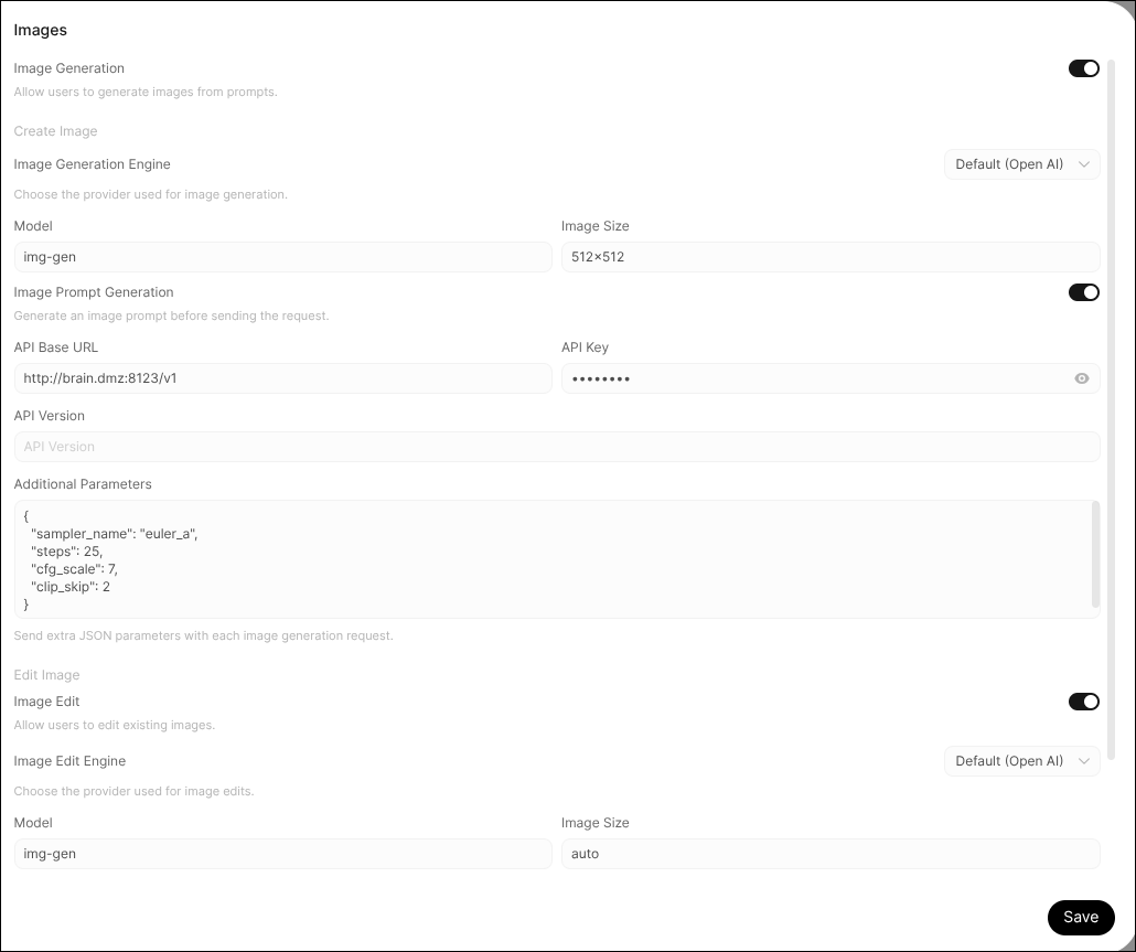 Open WebUI image generation config
